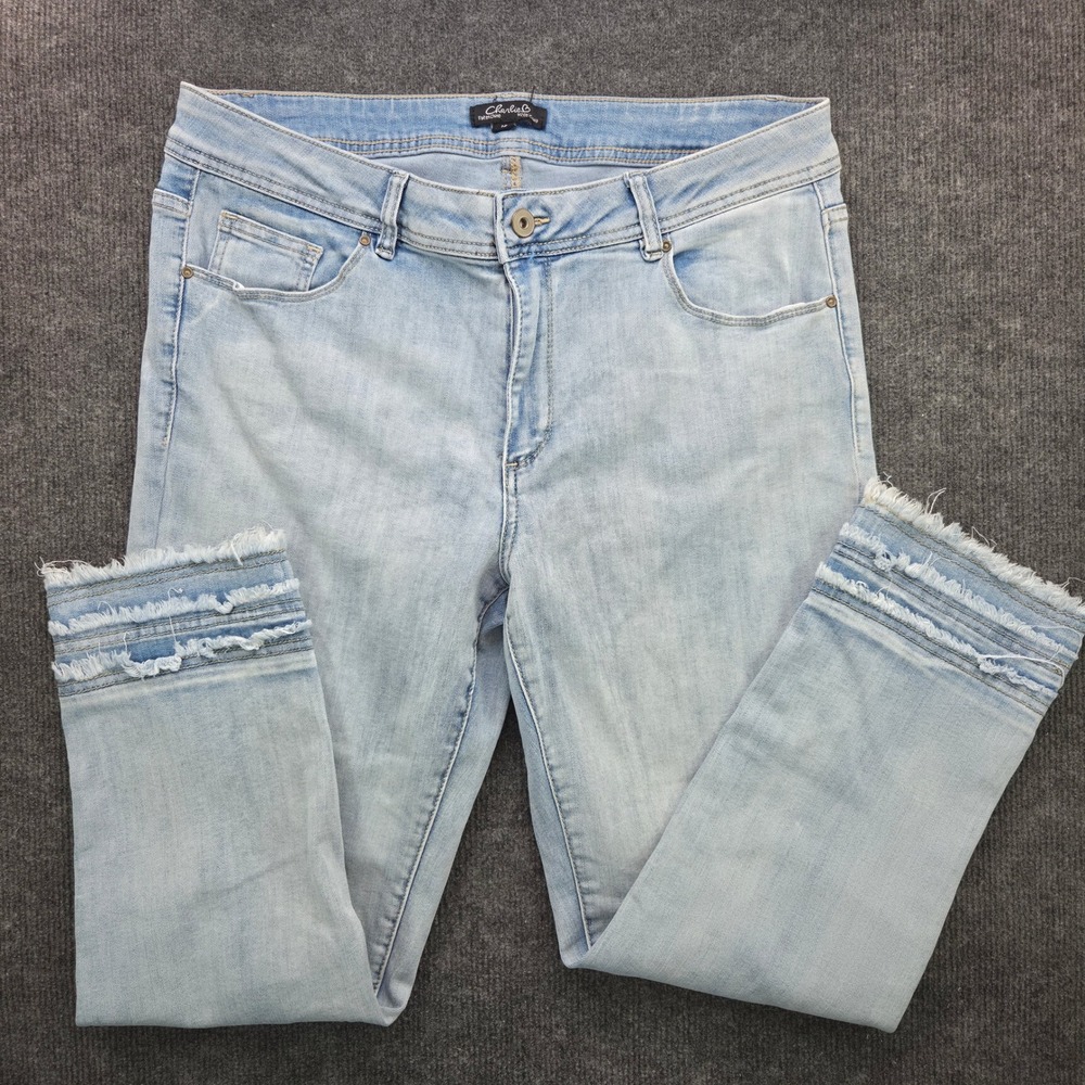 Charlie B Jeans Womens 12 Blue Cotton Slim Frayed Raw Hem Cropped Light Wash
